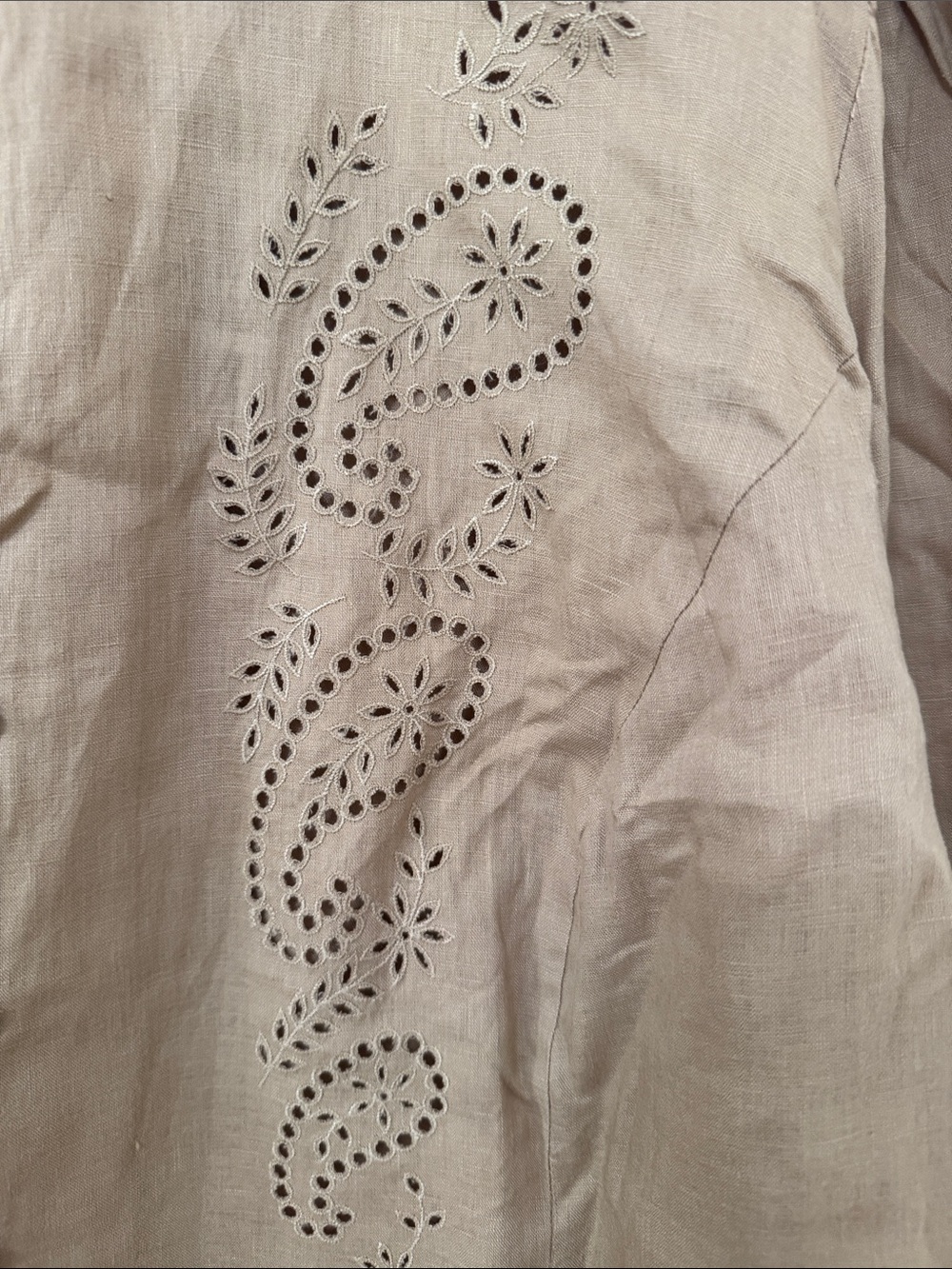 Ralph Lauren Tan Button-Down Eyelet Embroidered Shirt - Picture 4 of 6